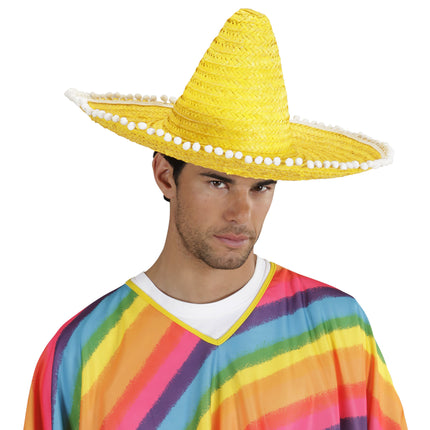 Mexicaanse sombrero geel met bolletjes