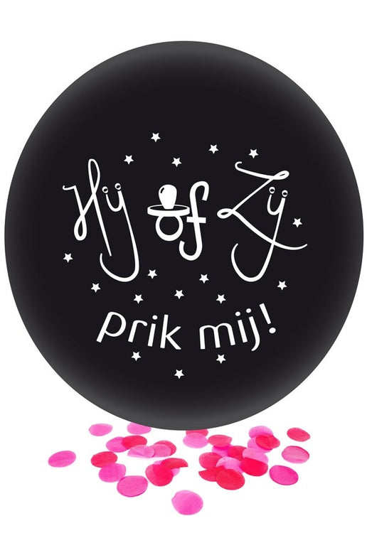 Ballon HIJ OF ZIJ met roze confetti