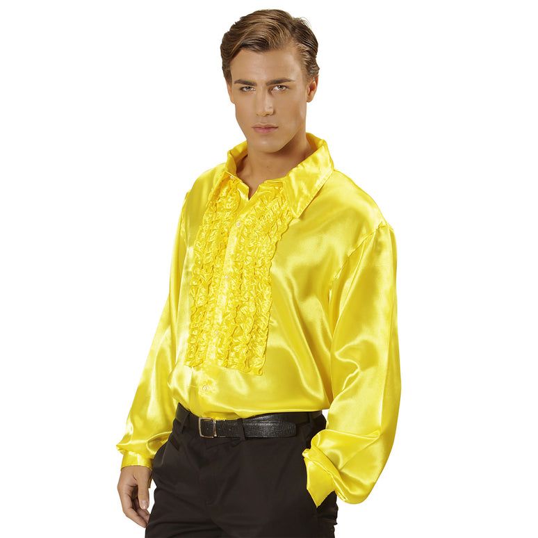 Ruche blouse satijn geel