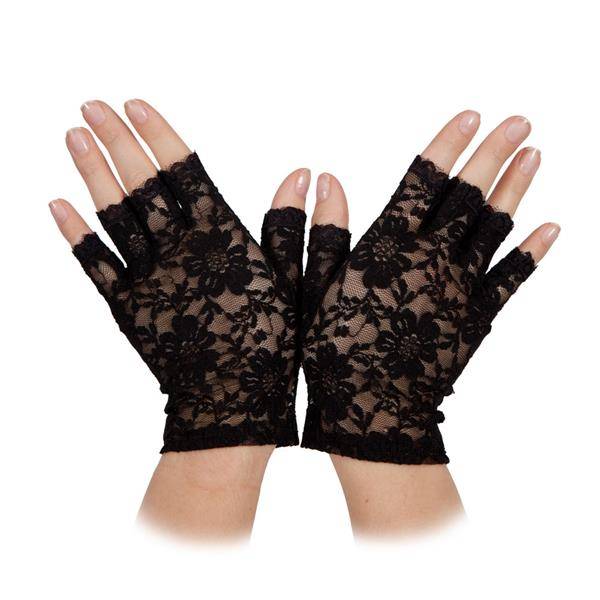 Kanten handschoenen kort in zwart
