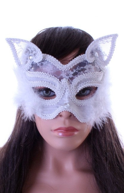 Wit oogmasker met kant en marabou luxe
