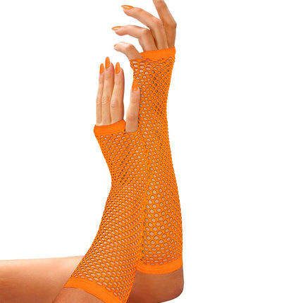 Net handschoenen neon oranje lang