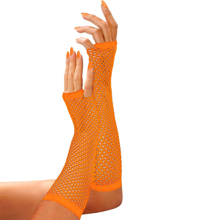Net handschoenen neon oranje lang