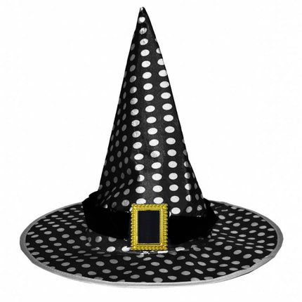Heksen hoed zwart met stippen