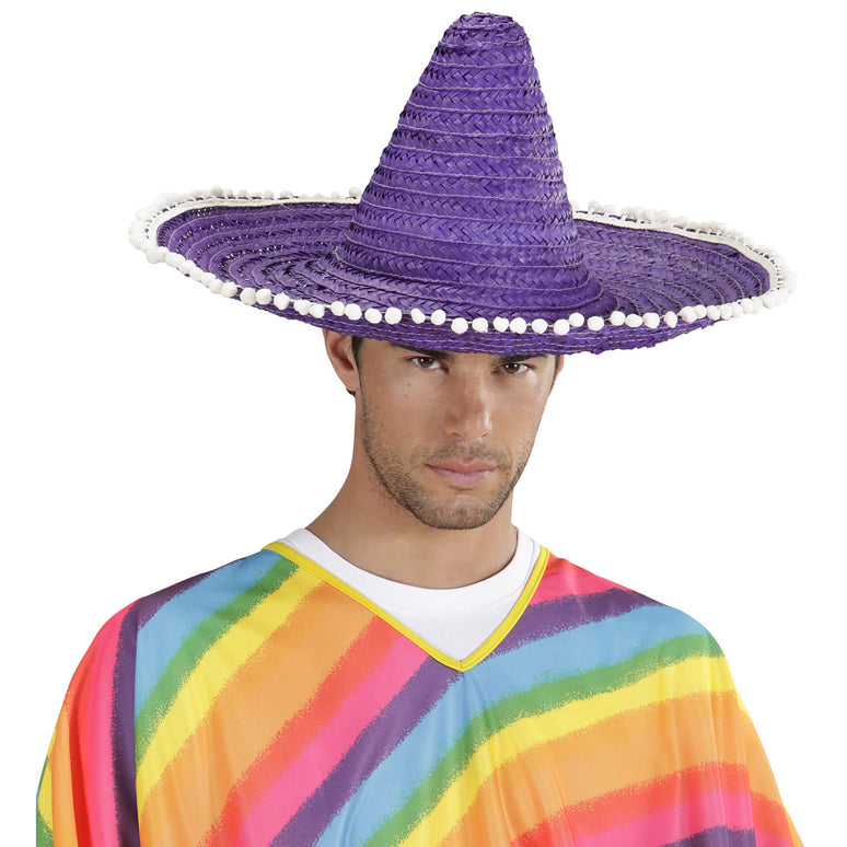 Mexicaanse sombrero paars met bolletjes