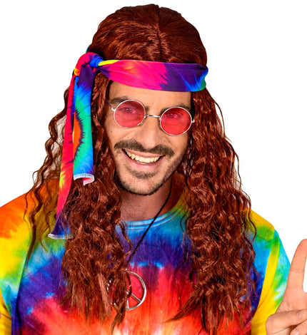 Hippie pruik bruin haren met hoofdband