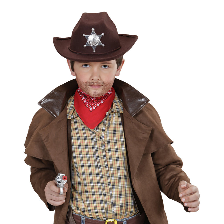 cowboyhoed bruin met sheriff ster kind