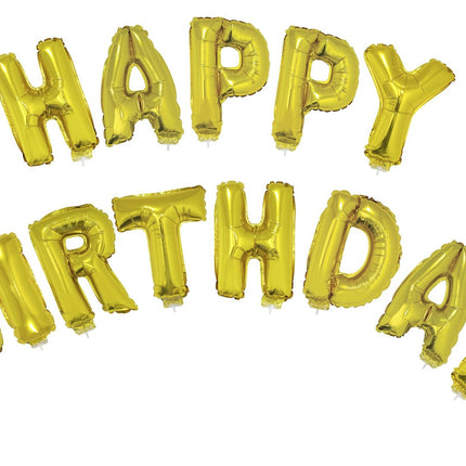 Folie ballonnen set Happy Birthday met gouden letters