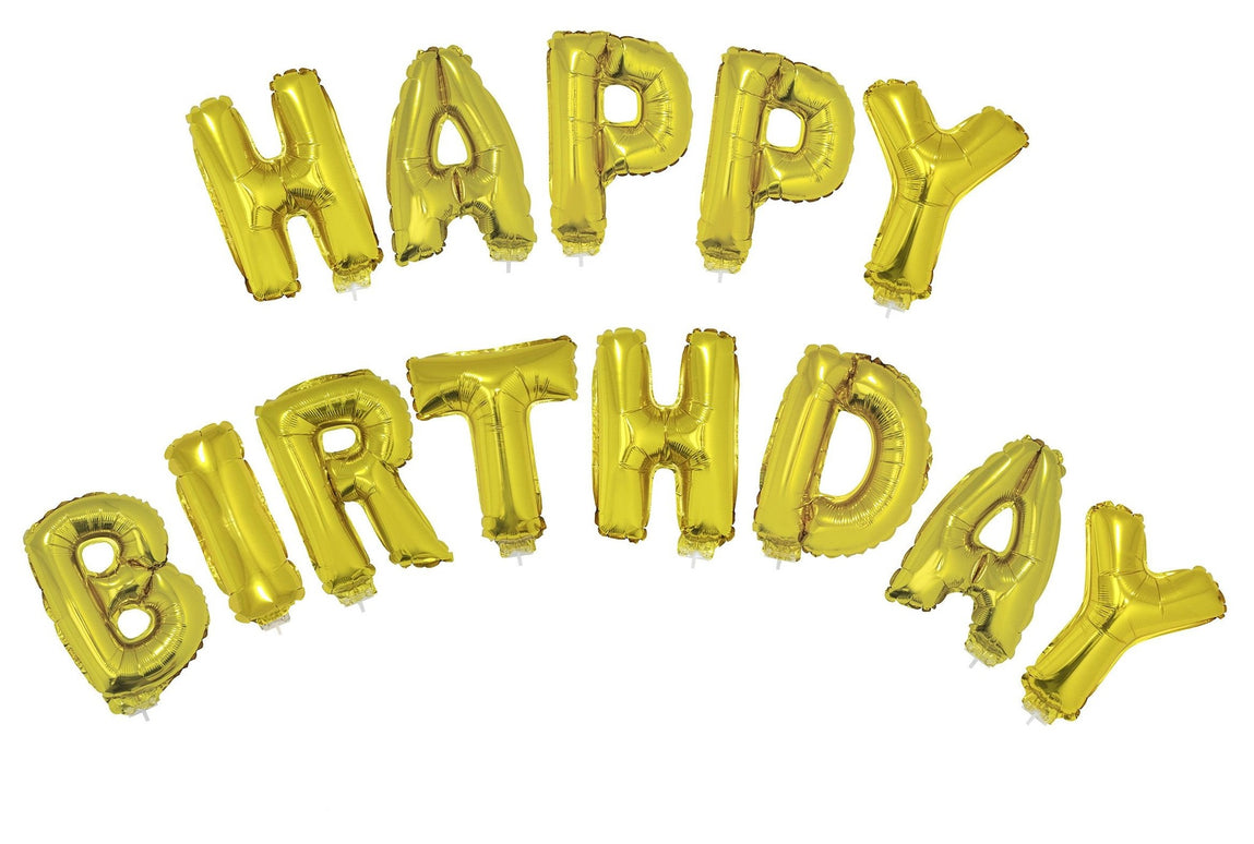 Folie ballonnen set Happy Birthday met gouden letters