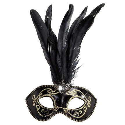 Zwart Venetiaans oogmasker veren