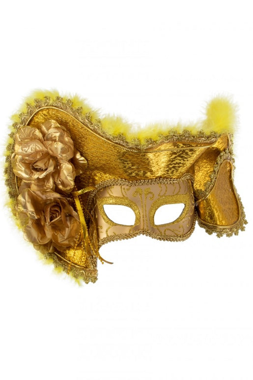 Oogmasker dames venetie goud + hoed