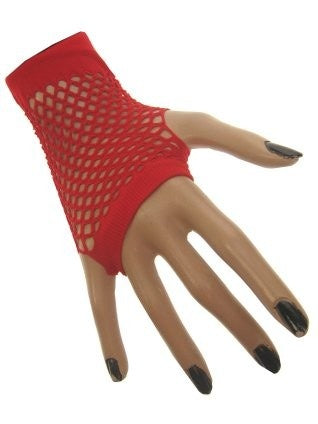 Vingerloze net handschoenen kort rood