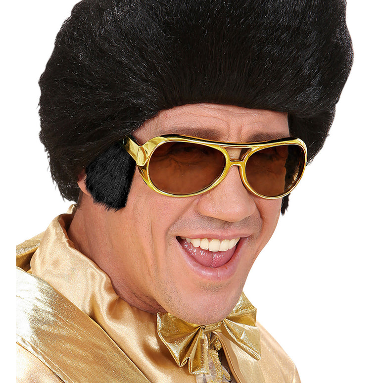 Rock 'n roll bril Elvis goud met bakkebaarden