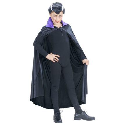 Dracula cape zwart met paarse kraag kinderen