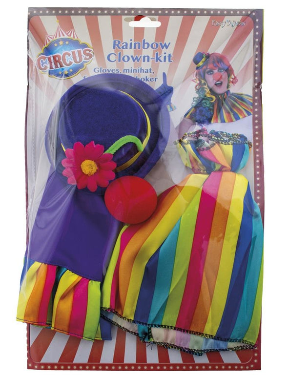 Clown verkleed set regenboog 5-dlg