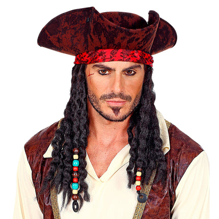 Piraten hoed met bandana en dreadlocks