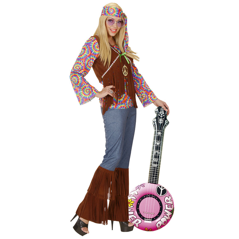Opblaasbare banjo Hippie Flower power roze