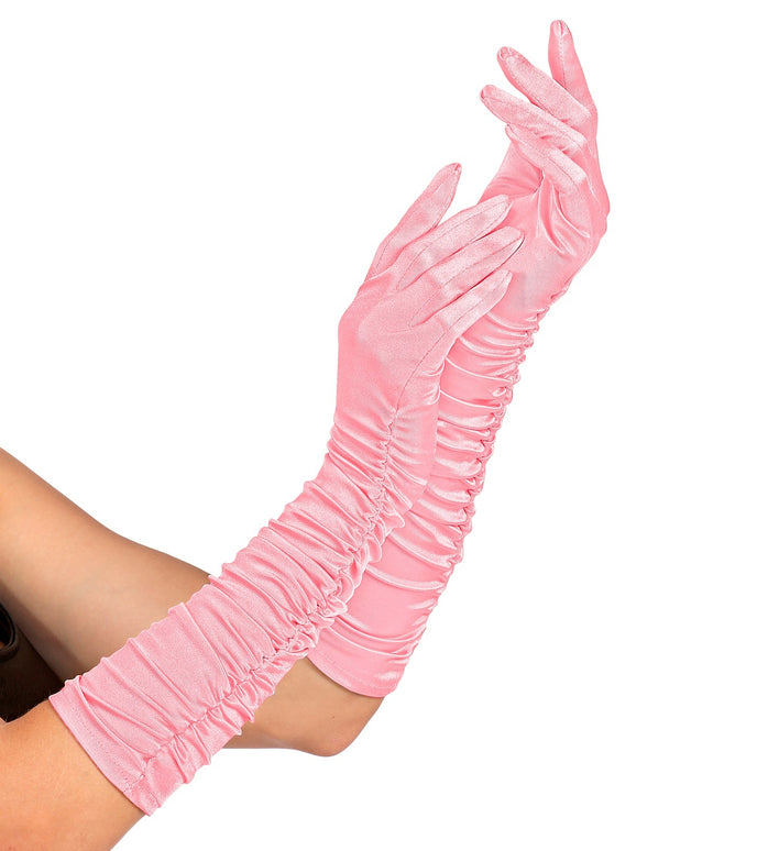 Handschoenen satijn plissé roze