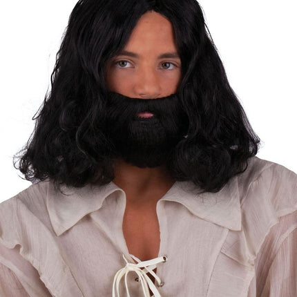 Pruik Jezus met baard in zwart