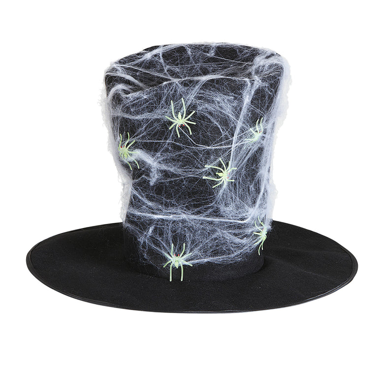 Hoge hoed zwart met spinnen en spinnenweb