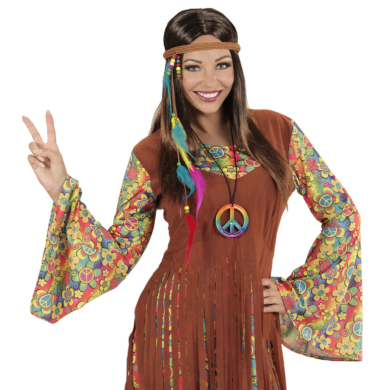 Hippie hoofdband met veertjes en steentjes