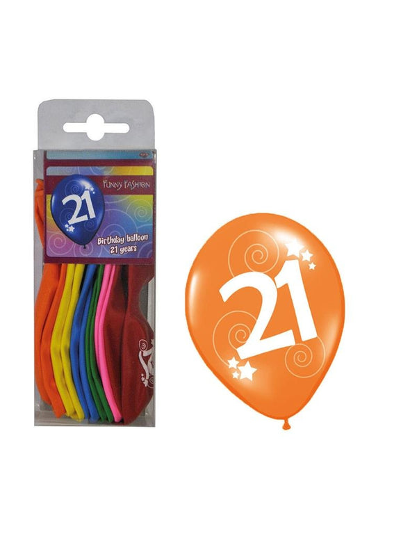 Cijfer 21 ballonnen in gemixte kleuren