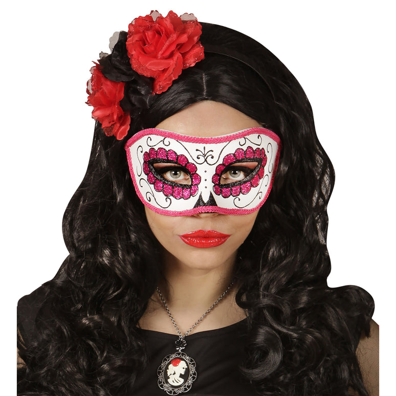 Mexicaanse oogmaskers roze met zwart