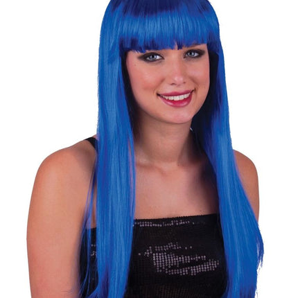 Pruik lang stijl blauw haar met pony