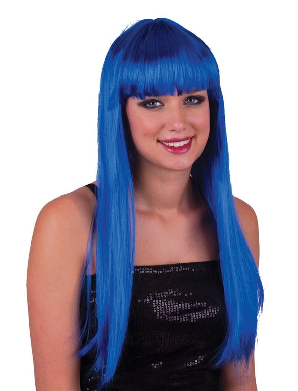 Pruik lang stijl blauw haar met pony
