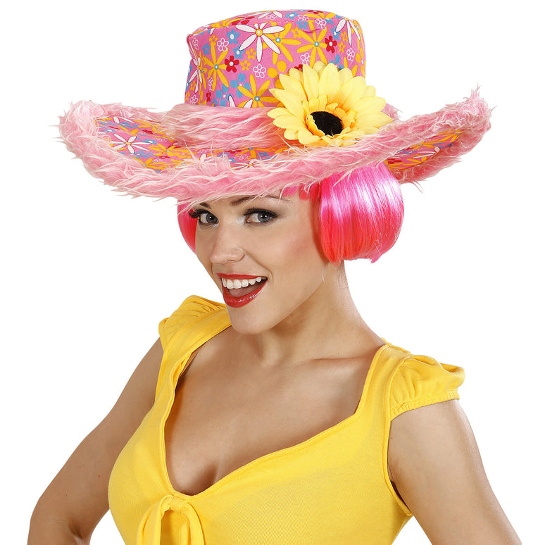 Roze hoed Ibiza met zonnebloem