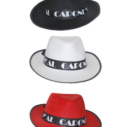 Rode Al Capone hoed met zwarte band