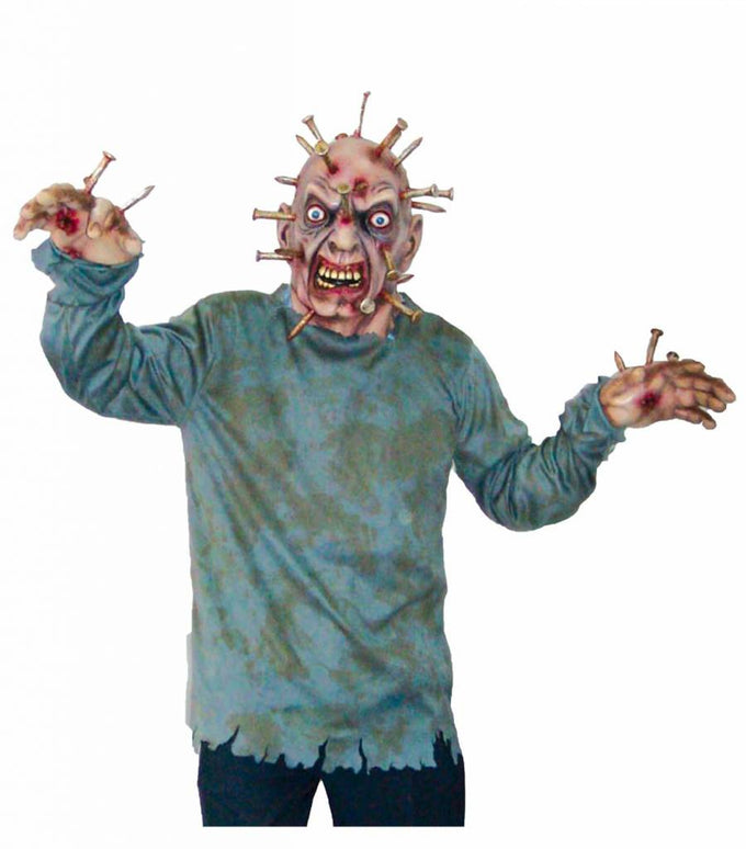 Zombie kostuum spijkers door hoofd