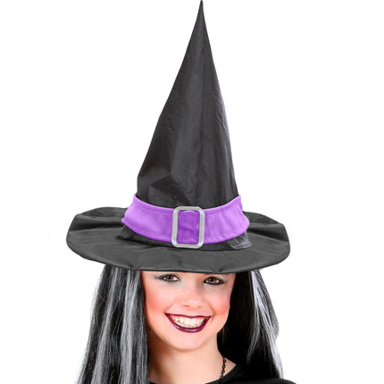 Heksen hoed kind met paarse riem