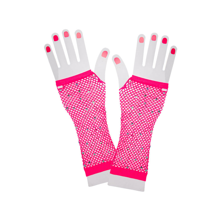Lange net handschoenen met diamanten Mirte roze