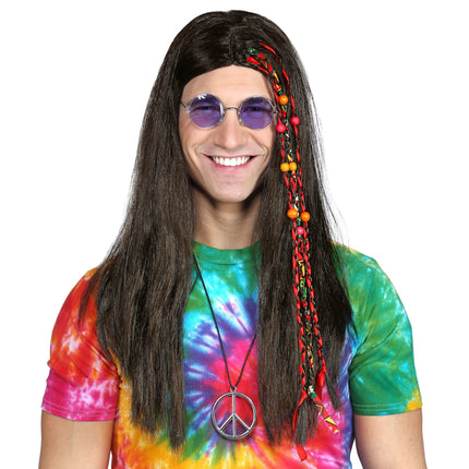 Hippie pruik met kraaltjes en staartjes