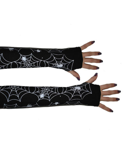 Vingerloze handschoenen met spinnenweb print