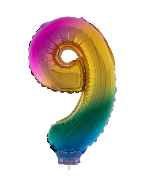Folieballon 41 cm op stokje regenboog