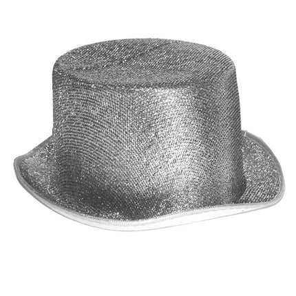 Hoge hoed glitter zilver