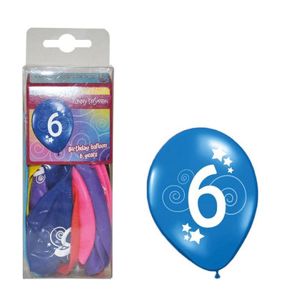 Cijfer 6 ballonnen in verschillende kleuren