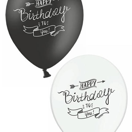Ballonnen Happy Birthday to you zwart wit 30 cm. per 6