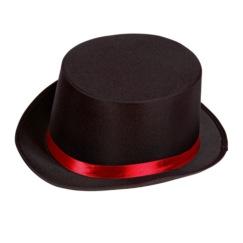Zwarte hoge hoed met rode band