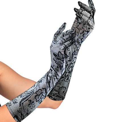 Lange Handschoenen Rekbaar Metalic Bloemmotief