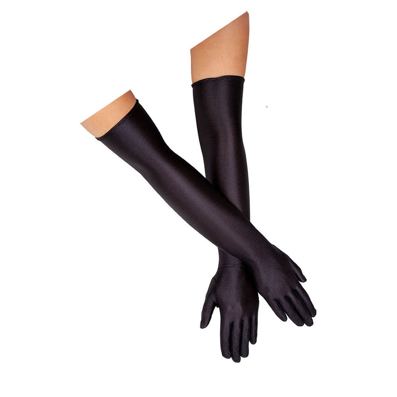 Lange zwarte handschoenen satijn