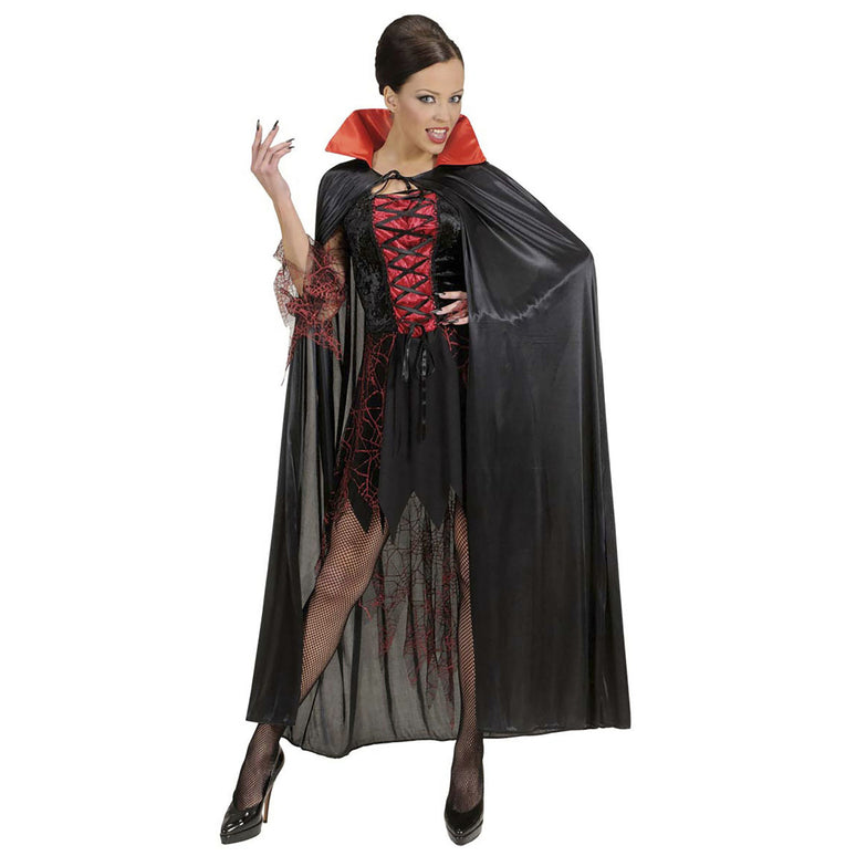 Vampier cape zwart met rode kraag volwassenen