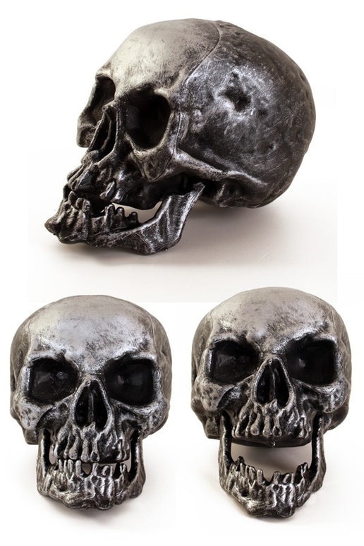 Skelet hoofd deco 18cm zilver