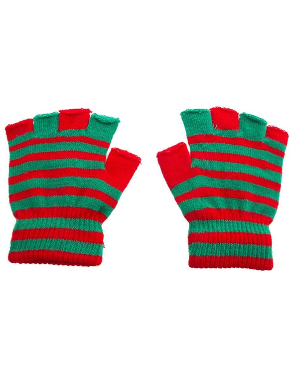 Vingerloze handschoenen rood groen gestreept