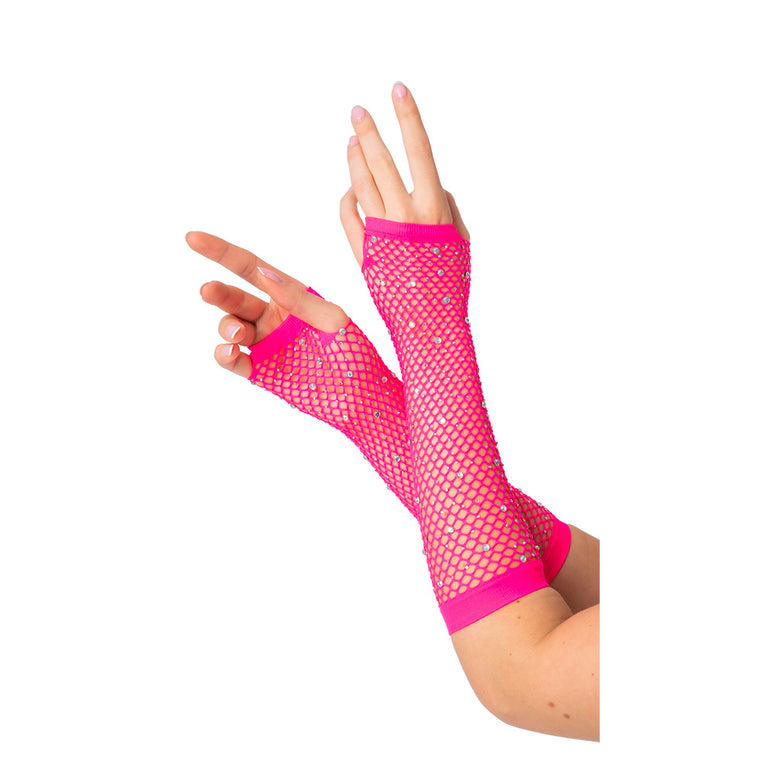Lange net handschoenen met diamanten Mirte roze