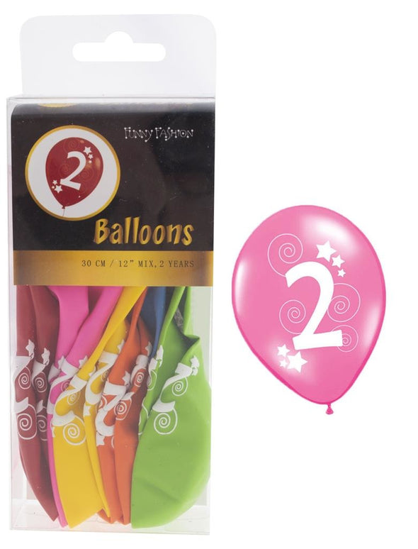Cijfer 2 ballonnen in gemixte kleuren