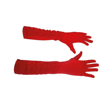 Rode handschoenen gerimpeld 46cm