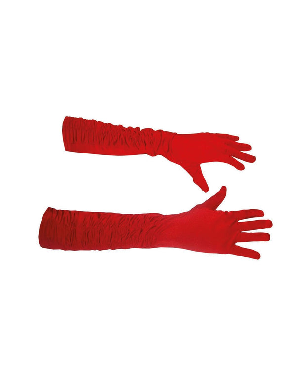 Rode handschoenen gerimpeld 46cm